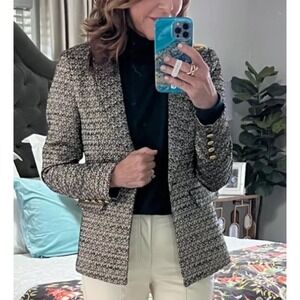 NEW EVEREVE STARSTRUCK Tweed‎ Blazer GOLD METALLIC Women Large GOLD BUTTONS
